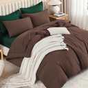 Litanika Queen Comforter Set with Sheets - 7 Pieces Bed in a Bag | Brown Emerald Green Fluffy Lightweight Soft Warm Down Alternative Solid All Season Bedding Set