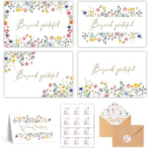3 x Yopyame Wildflower Thank You Cards - 52PCS Wildflower Beyond Grateful Thank You Cards With Envelopes And Stickers Floral Thank You Notes With Envelopes Greeting Cards For Wedding Baby Shower