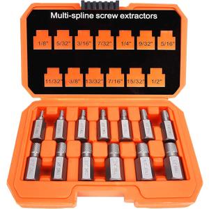 XEWEA 13Pcs Screw Extractor Set Multi-Spline Easy Out Bolt Extractor Kit, Chrome Molybdenum Alloy Steel Hex Head Bolt Remover Tool for Broken Stripped Rusted Bolts Screws Nuts