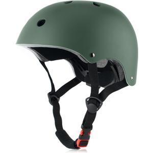 Skateboard Bike Helmet, Lightweight Adjustable, Multi-Sport for Bicycle Skate Scooter, 3 Sizes for Adult Youth & Kids (Large: 57-61 cm / 22.4"-24", Matte Blackish Green)