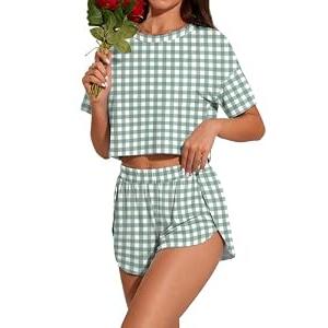 PrinStory Womens Pajama Sets Side Split Shorts Pj Set Cute Pjs 2 Piece Summer Lounge Sets XL