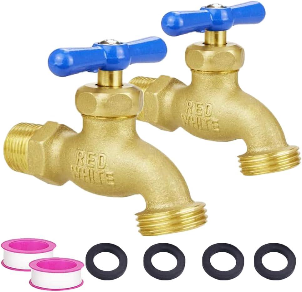 TMOK Large Flow Outdoor Spigot Water Faucet Hose Bib 1/2"Male NPT Inlet x 3/4" Male GHT Outlet Heavy-Duty Brass Garden water Valve, Multi-Turn Water Control, Includes Teflon Tape & Washers