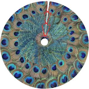 Christmas Tree Skirt 48 Inch Peacock Feather Holiday Decorations for Festive Party Indoor Outdoor Xmas Ornaments