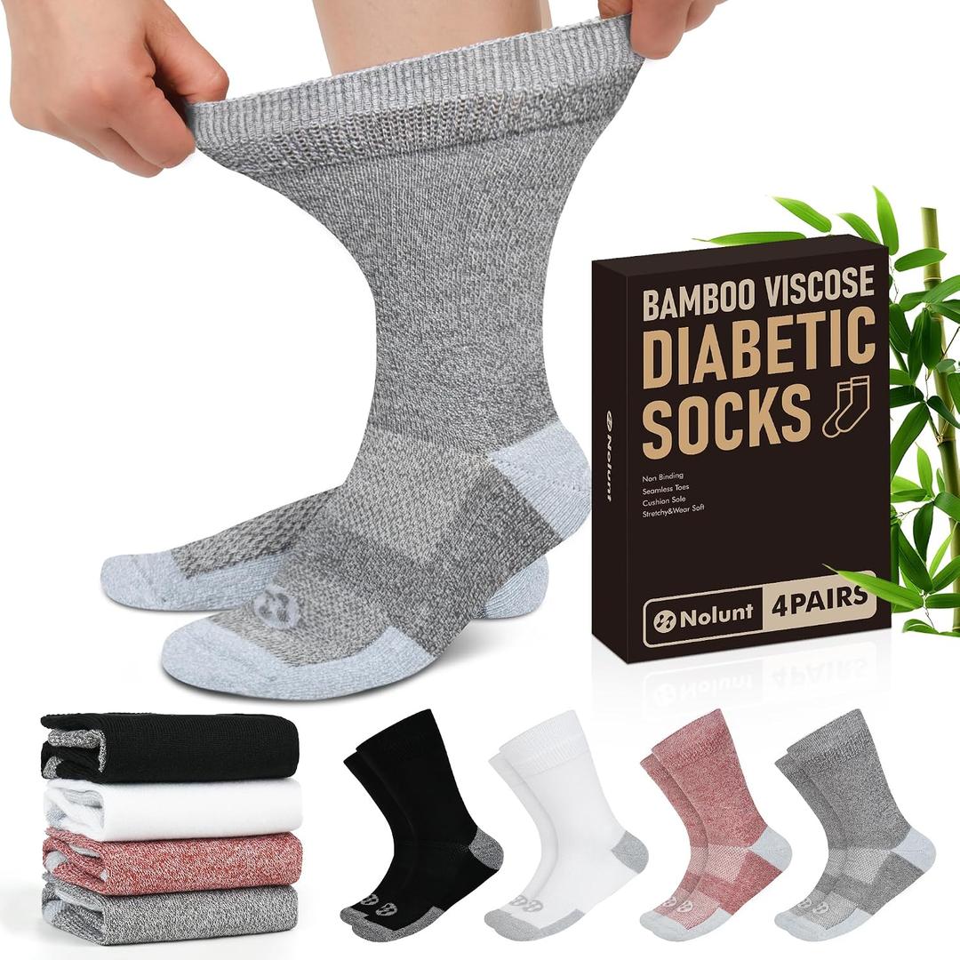 Diabetic Socks for Men,4 Pairs Crew Diabetic Neuropathy Socks for Men Size 9-12/10-13/13-15.