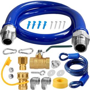 1675KIT48 Safety System Kit, 48" Mobile Gas Hose Connector Kit with 2 Elbows and 3/4 Quick Disconnect 3/4 Gas Flex Line, Gas Line Hose for Kitchen Equipment Full Port Gas Valve, Restraining Device
