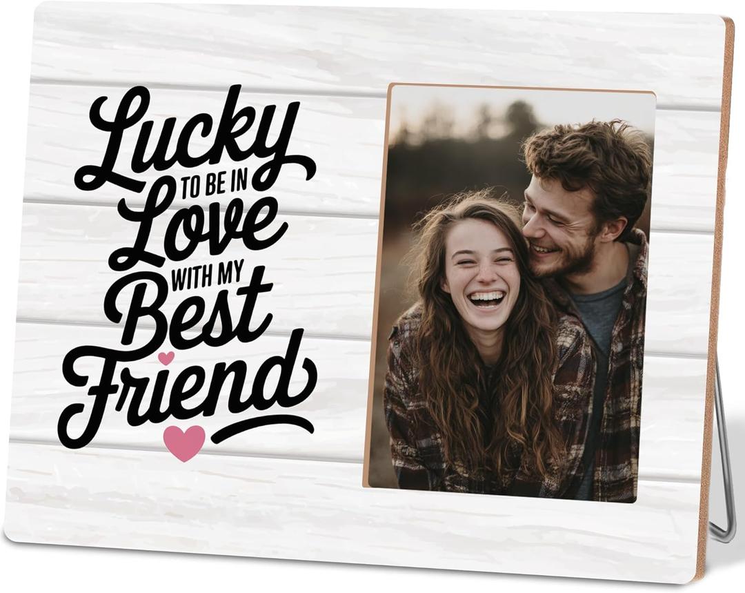 Engagement Wedding Gifts for Men,Boyfriend Girlfriend Picture Frame, Lucky to Be in Love with My Best Friend, 4x6 Inch Photo
