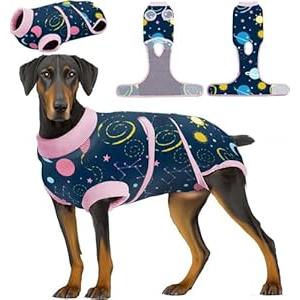 PetWarm Dog Onesie for Surgery Male, Onesies for Dogs, Substitute E-Collar and Cone Anti-Licking Dog Surgery Recovery Suit, Soft Bodysuit for Medium Large Dogs, Cosmic Pattern, Black Gold, M