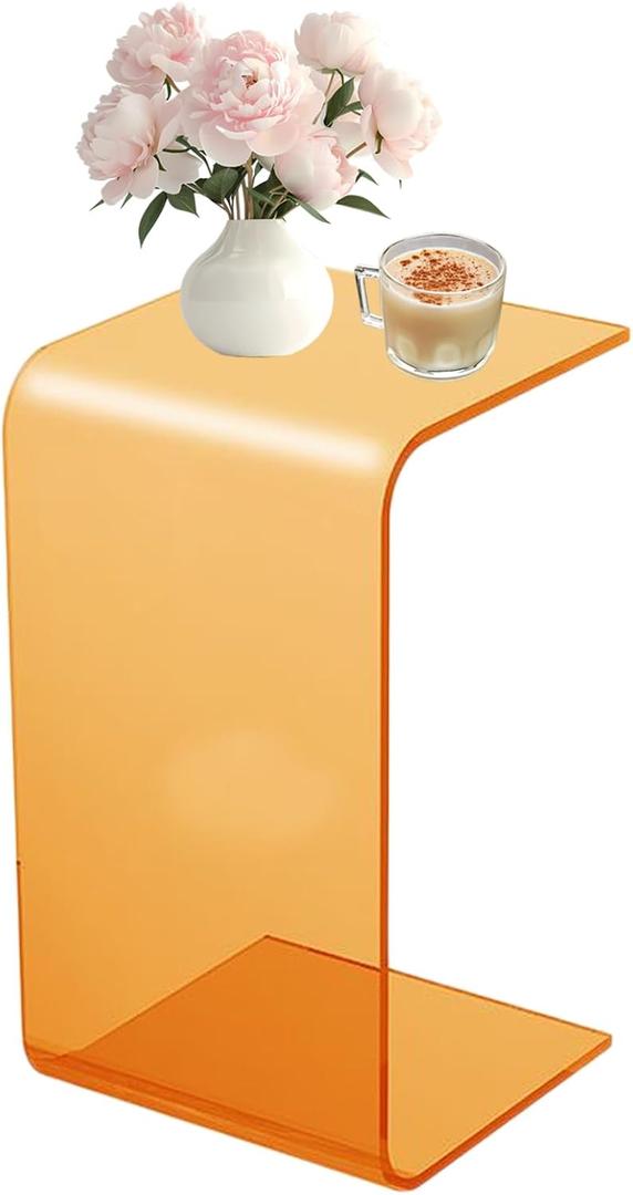 Acrylic End Table, C-Shape Acrylic Side Table Small Simple Clear Side Table Modern Coffee Tables for Living Room, Bedroom | 25.6" L X 11.8" W X 11.8" H (Orange)
