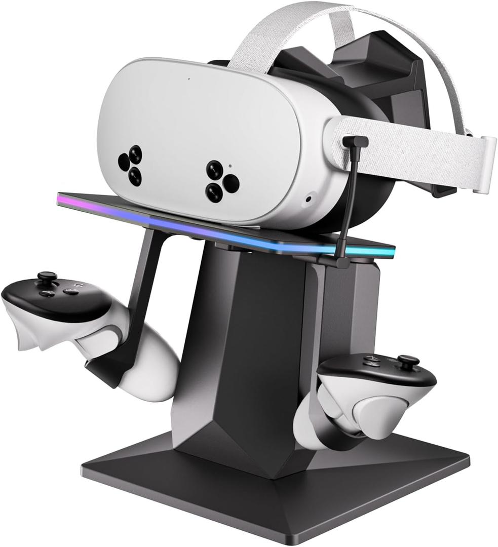 Charging Dock Compatible with Meta Quest 2/3/3S, Support Fast Charging VR Charging Station with RGB Light, Type-C Cable, VR Controllers Holder Stand