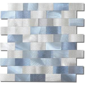 BeNice Peel and Stick Backsplash Metal Tiles Sticker Brick Panel for Kitchen Wall Self Adhesive Subway Metallic Mosaic(Blue Blend,10 Sheets)