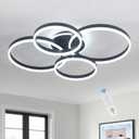 Modern LED Ceiling Light 4-Rings Dimmable 34 Black Ceiling Lamp with Remote for Living Room, Metal Circle Flush Mount Chandelier Lighting for Dining Room(110W 3000K-6500K)