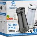 The Original Salt and Pepper Shakers set - Black & White - Spice Dispenser with Adjustable Pour Holes - Stainless Steel & Glass - Set of 2 Bottles