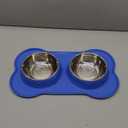 VIVAGLORY Dog Bowls, Dog Food Bowls, Stainless Steel Cat Puppy Water Bowls with Non Spill Skid Resistant Silicone Mat, Medium, Blue (12 oz ea.)