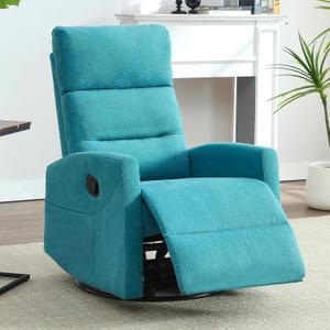 360 Swivel Recliner Chairs for Small Spaces, A Recliner with Side Pockets, Small Rocker Recliner for Living Room, Bedroom, Sky Blue Recliner Chair for Adults, Without Heat Massage, Blue