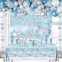 Winter Wonderland Birthday Decorations,288pcs Winter Wonderland Birthday Decorations Set include Gitter Snowflake Backdrop,Silver White Glittery Banners,Confetti Balloons for Winter Birthday Party