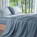 Shilucheng 100% Viscose Derived from Bamboo Queen Size 4pcs Ultra Cooling & Silky Soft Bed Sheets, 16" Deep Pocket, Perfect for Hot Sleepers, Hotel Bedding Sheets (French Blue)