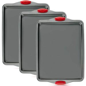 Premium Nonstick Baking Sheet Pans  Set of 3, Heavy-Gauge Carbon Steel, Warp, Dent, and Rust-Resistant  Gourmet Rimmed Half Cookie Sheet Trays, Non-Toxic for Exceptional Baking Performance