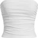 SOLY HUX Women's Tube Tops Summer Casual Ruched Strapless Sleeveless Crop Top Sexy Bandeau Tops (White, M)