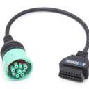9 Pin J1939 to 16 Pin OBD2 Adapter Cable for Heavy Duty Trucks and Commercial Vehicles with Green Type 2 J1939 Diagnostic Connector