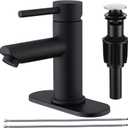 Bathroom Faucets with Pop Up Drain, Stainless Steel Single Handle Bathroom Sink Faucets with Water Faucet Supply Lines for Farmhouse RV Vanity(Matte Black)