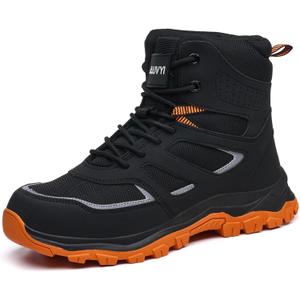 Steel Toe Work Boots for Men  Wide Toe Comfortable Lightweight Breathable Safety Shoes, Slip-Resistant Durable Construction & Industrial Footwear (12, Black)