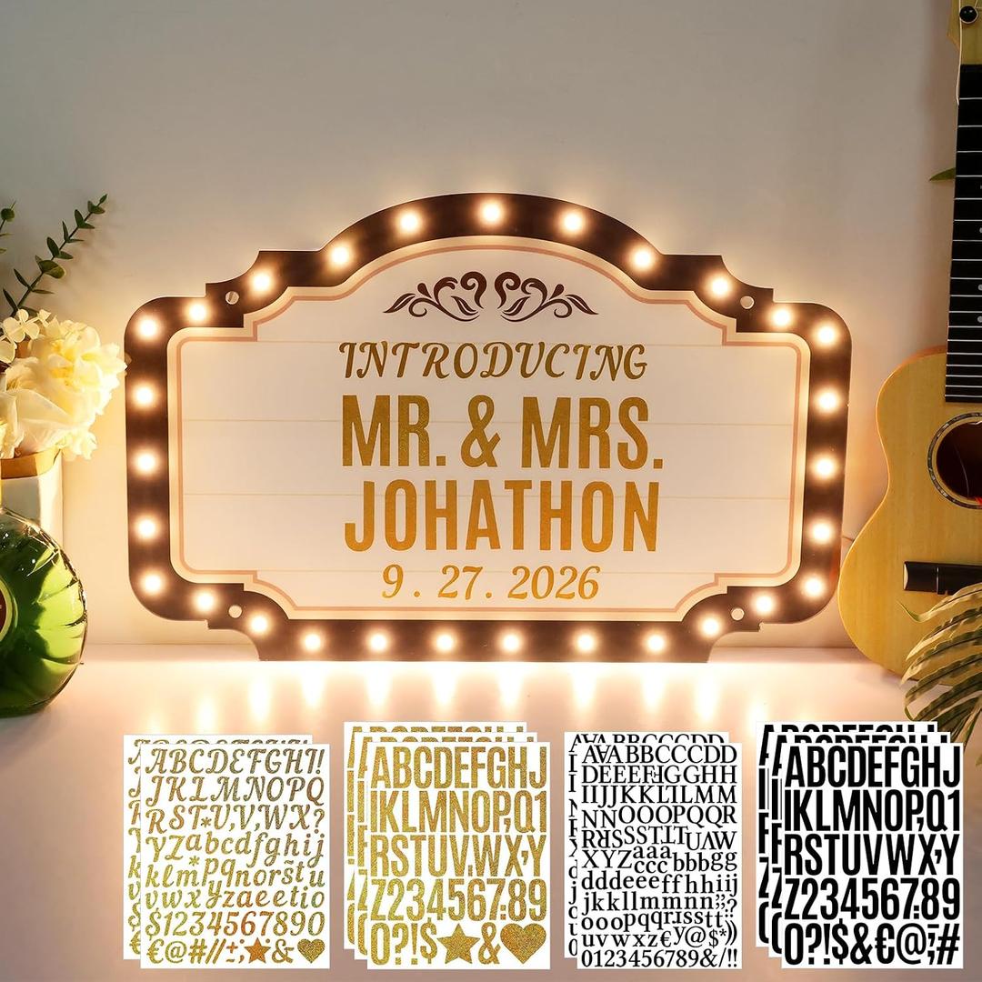 20IN Large Wedding Bottle Service Sign, Personalized DIY Stickers Warm White VIP LED Bottle Girl Sign for Club, Handheld Custom Wedding Entance Props Light up Marquee Sign for Event Bridal Engagement Anniversary Birthday Party (Style C), 23IN