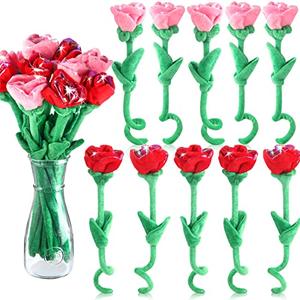 10 Pcs Plush Rose Flower Stuffed Flower Bendable Stems Plush Bouquet Toy Soft 12.6 Inch for Christmas Classroom 2026 Mother's Day Valentines Day Girl Girlfriend Wife(10 Pcs Glitter Red Pink Series)