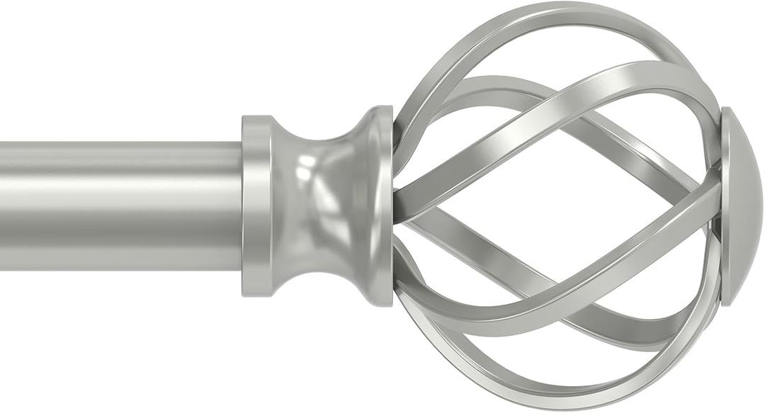 Curtain Rods for Windows 36 to 72 Inch(3-6 Feet), 3/4" Diameter Silver Drapery Rods with Twisted Cage Finials, Size:36-72 Inch