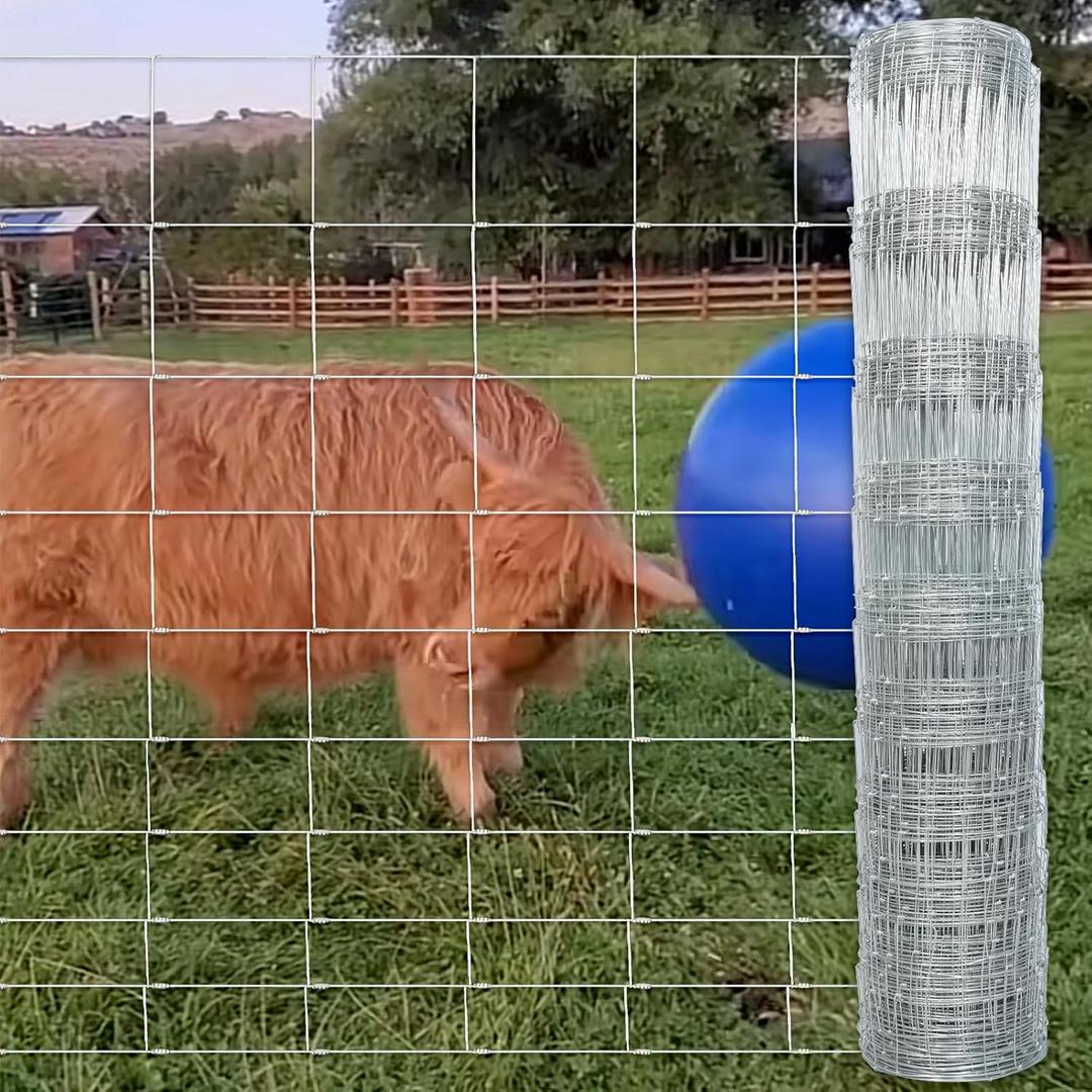 Farm Fence, 5ft X 164ft Wire Fence, Goat Cattle Deer Livestock Fence, Galvanized Woven Hog Wire Fencing,Fencing for Yard and Animals Protection (5ft X 164ft)