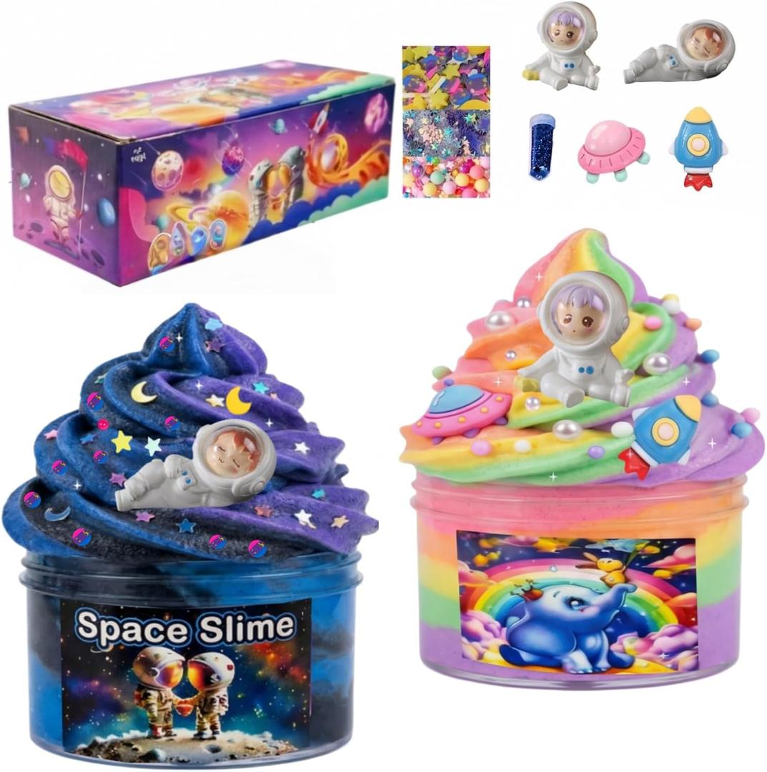 Cloud Slime Kit for Kids,2 Pack Fluffy Non Sticky Slime,14OZ/400ML Soft Stretchy Sensory Slime Toy,DIY Slime Kit,Slime Party Favor for Girls & Boys Birthday Gift