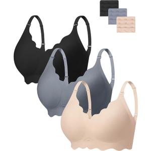 Angelhood Seamless Bras Women Soft Jelly Push Up Wireless Bra Supportive V Neck No Underwire Comfort Tshirt Bralettes (L)