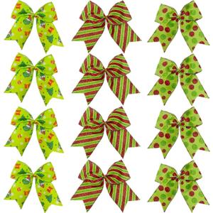 12 Pcs Grinch Bows Decoration, 6 Inch Large Christmas Bows for Tree Gift Wrapping Wreaths Garland, Glitter Decor Holiday Party Crafts Xmas Tree Ribbon Ornaments(Grinch Style)
