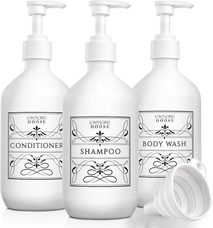 Lovesome House Refillable Shampoo, Conditioner, And Body Wash Bottles