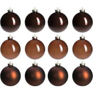 Brown Glass Christmas Ball Ornaments for Tree, 2.36 Christmas Hanging Ornaments Set of 12 Xmas Baubles for Holiday Party Xmas Tree Decorations Gifts