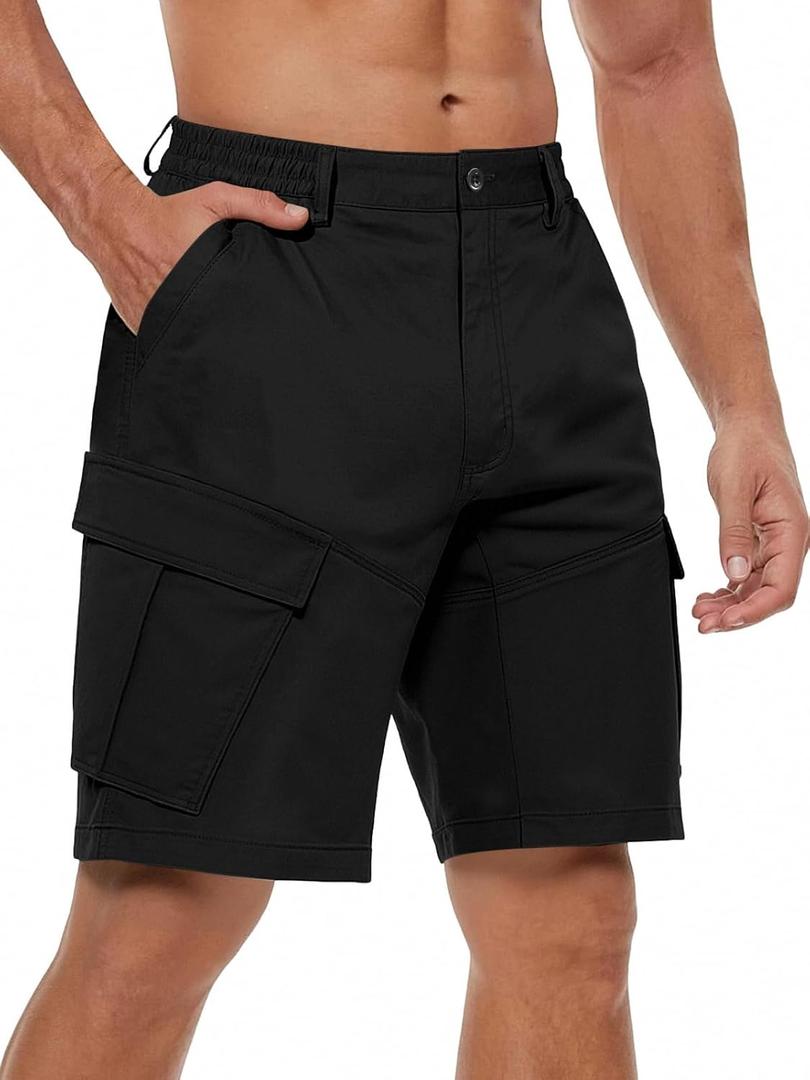 4 x Men's Cargo Shorts Drawstring Classic Chino Stretch Shorts with 6 Pockets, Large