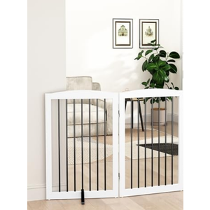 Freestanding Pet Gate for Dogs, Foldable Wooden Dog Gate for House Indoor, Tall Pet Fence for Stair, Doorway,Hall, Support Feet Included, 2 Panels 32",White