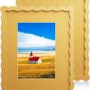 8X10 Wavy Picture Frame With Mat For 5x7, Wavy Edge Wooden Picture Frame with Real Glass - Wall Mount and Tabletop Display, Yellow, 2 Pack