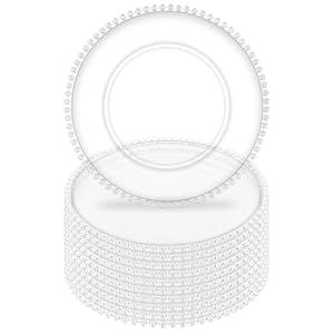 Tomeurperf 10Pcs Clear Charger Plates Bulk Wedding - 13" Premium Clear Plastic Chargers with Beaded Rim，Transparent Decorative Dinner Charger Plates for Events & Parties