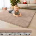 Flat Floor Play Mat, 47 x 47 Inch Washable Foam Play Area with Non-Slip Backing, Roll-Up Indoor Surface for Supervised Play, Light Brown