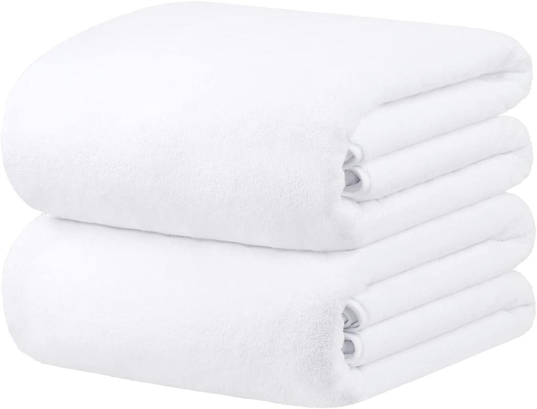 JML Luxury Hotel & SPA Oversized Bath Towels (2 Pack, 40"x80") - 350GSM High-Density Fleece Towel Sets - Super Soft and Absorbent, Lint Free, Fade Resistant Extra Large Bath Sheet, White