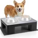 Upgraded Elevated Dog Bowl Stand and 100% Waterproof & Non-Slip Mat, Raised Bowl Stand for Small Medium Dogs, Easy-Clean Silicone Pet Food Mat- Neck Strain Relief & Protect Your Floors