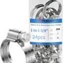 24PCS Adjustable Hose Clamps, 304 Stainless Steel Worm Gear, 1" to 1-5/8"(25-40mm), Rolled Edge No Perforations, Heavy Duty Reusable Pipe Clamp for Home, Auto, Piping, Marine, Industrial