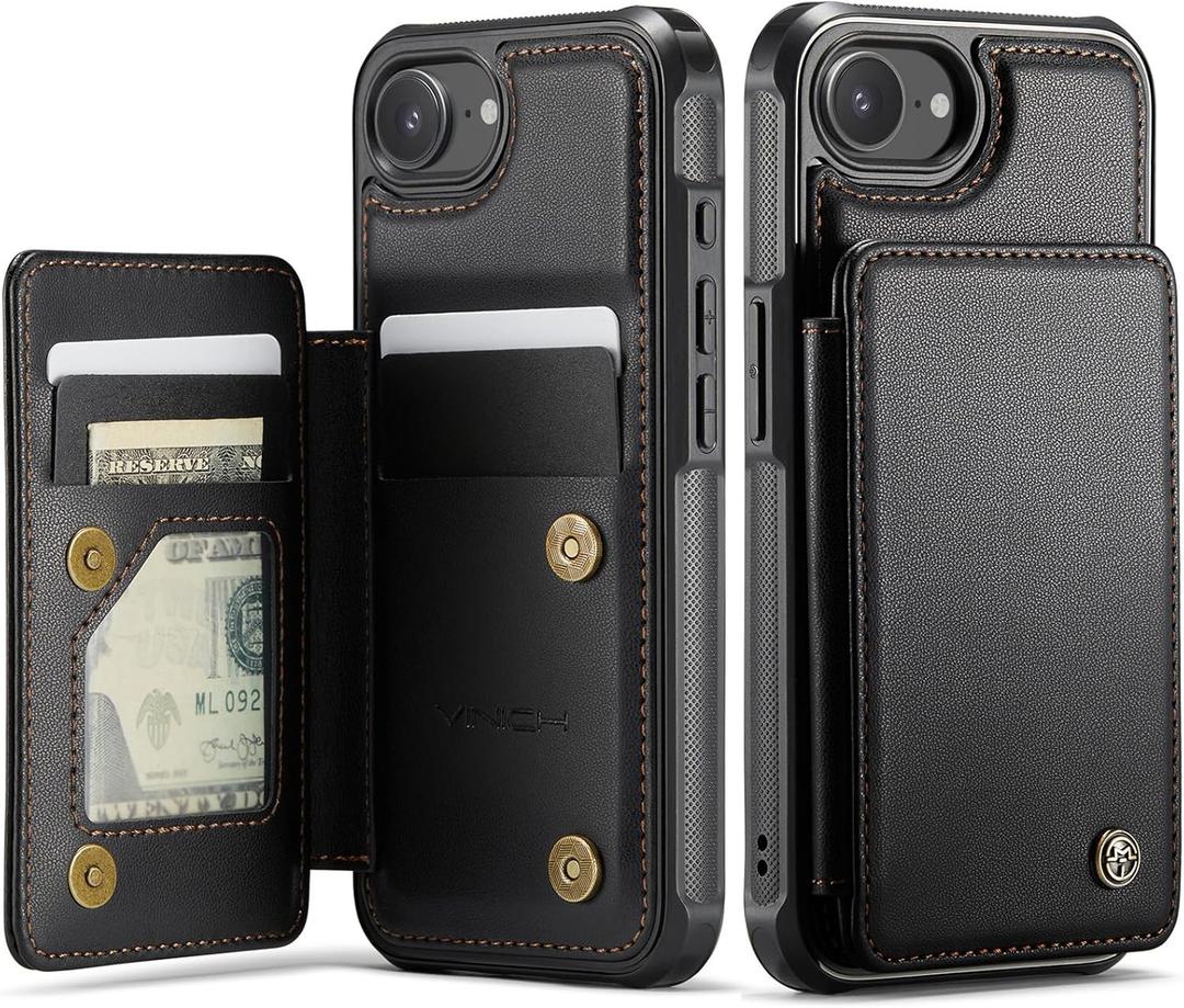 Vinich for iPhone 16e Wallet Case with Card Holder, RFID Blocking Credit Slots Kickstand Shockproof Phone Cover Fit for iPhone 16e 6.1" Black