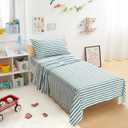 Amazon Basics Kid's Soft Easy-Wash Lightweight Microfiber 3-Piece Sheet Set with 1 Standard Pillowcase, 1 Flat Sheet, 1 Fitted Sheet, Twin, Green Stripes