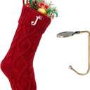 Christmas Stockings with Initials, Letter J Embroidered Xmas Stockings, 18" Large Monogram Knitted Xmas Stocking, Christmas Party Fireplace Family Hanging Stocking Decorations(1 Pack, Red)