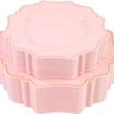 COLOSUS 60Pcs Pink and Gold Plastic Plates Set, Gold Pink Disposable Party Plates, 30pcs Dinner Plates and 30pcs Salad/Dessert Plates for Wedding, Party, Anniversary, Daily Use,Valentine's Day
