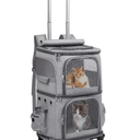 Joymaney Double-Compartment Cat Carrier Backpack with Wheels for 2 Pets | 2-in-1 Cat Rolling Carrier for Small Cats & Dogs up to 32 lbs, Perfect for Traveling / Walking / Vet, Grey