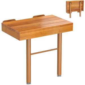 20 Inchs Teak Folding Shower Seat Wall Mounted, Fold Down Shower Seat for Inside Shower, Home Care Folding Teak Shower Seat, Folding Shower Seat with 450 Lb. Weight Capacity (with Support)