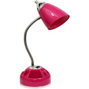 Simple Designs LD1015-PNK Flossy Organizer Desk Lamp with Charging Outlet and Lazy Susan Base, Pink