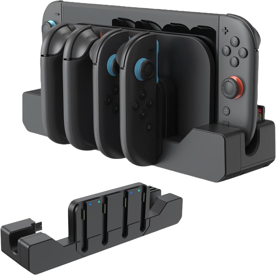 Charging Dock for Nintendo Switch 2, Controller Charger Station Charges Up to 4 Joycon, with 2 Game Card Slots and LED Indicator, Portable Magnetic Fast Charge